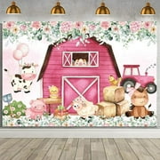 Farm Birthday Backdrop Farm Animals Theme Birthday Baby Shower Party Decorations Pink Barn Door Truck Flowers Eucalyptus Leaf Western Farm Animals Scenic Background Photo Booth Banner